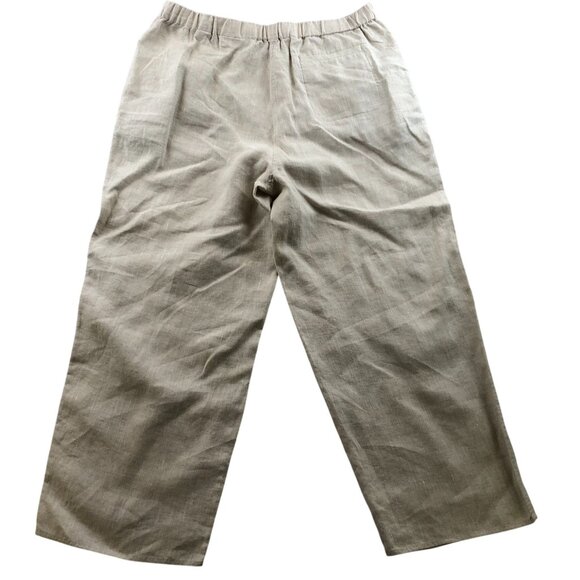 Kate Hill Women's 100% Linen Pants Large Floral Embroidered Casual Wide Leg Beig - Picture 2 of 12